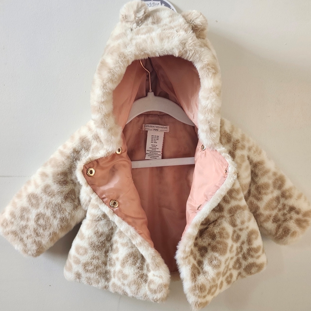 Cream Leopard Print Faux Fur Coat - Baby
